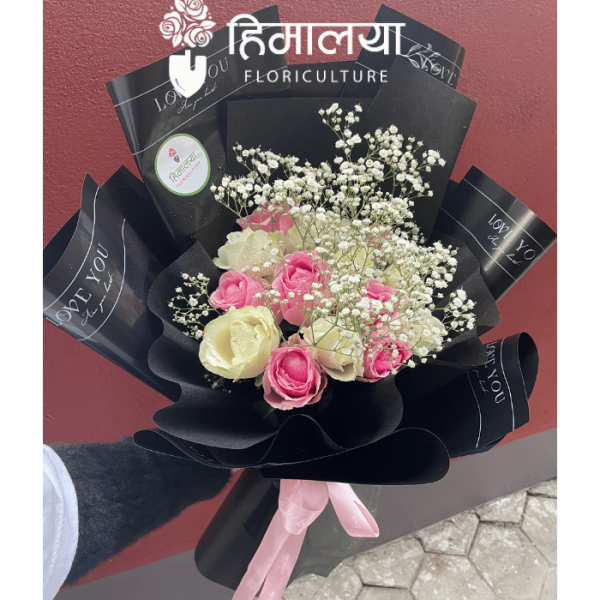 White & Pink Roses Premium Bouquet