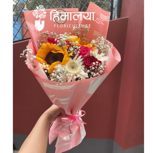 Sunflower, Roses, & Gerbera bouquet